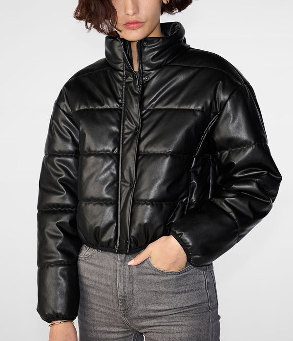 Faux Leather Puffer Jacket