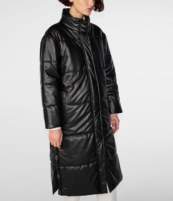 Oversized Faux Leather Puffer Jacket