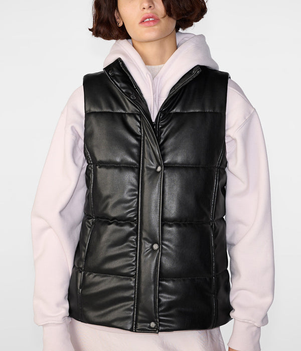 Faux Leather Puffer Vest