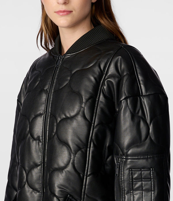 Faux Leather Oversized Quilted Jacket