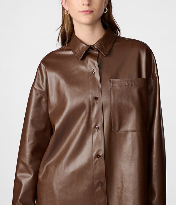 Faux Leather Button Front Shirt