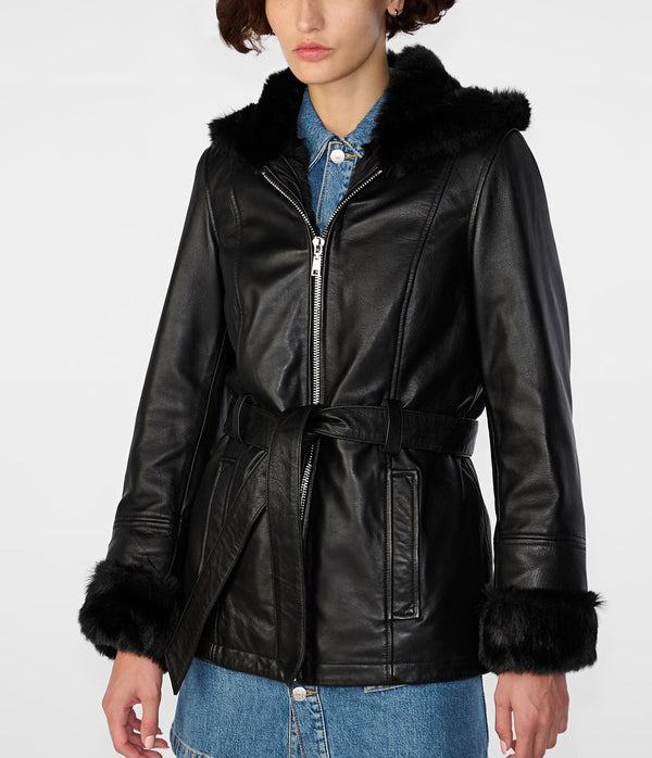 Genevieve Belted Leather Jacket