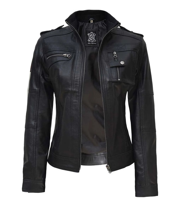 Women's Black Cafe Racer Real Leather Jacket