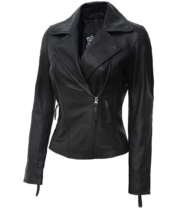 Biker Style Women's Black Asymmetrical Leather Jacket