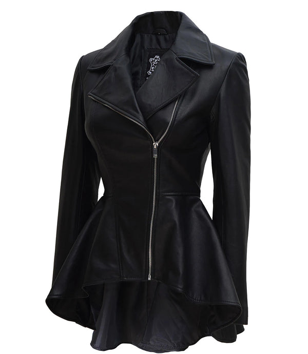 Women's Black Peplum Leather Jacket