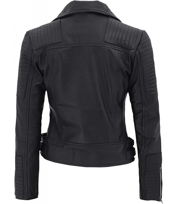 Bari Black Women's Real Leather Biker Jacket