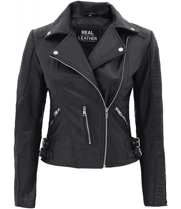 Bari Black Women's Real Leather Biker Jacket