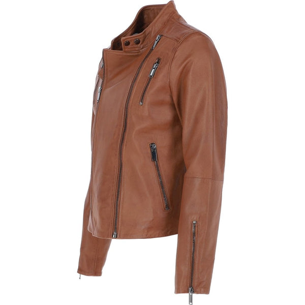 Leather Side Zip Biker Jacket Tan: AWL-103