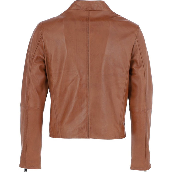 Leather Side Zip Biker Jacket Tan: AWL-103