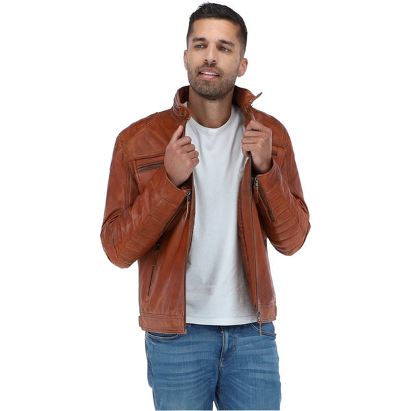 Luxury Leather Biker Jacket Veggie Tan: Andriy