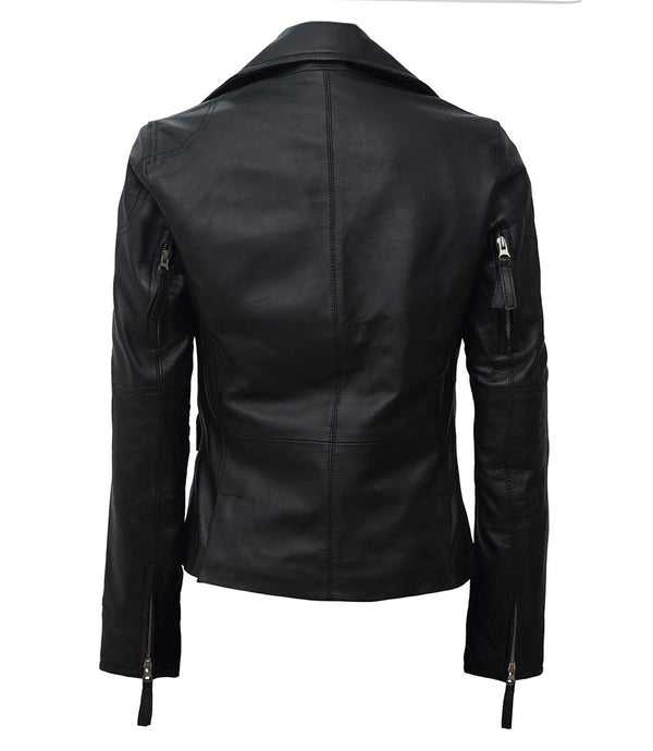 Biker Style Women's Black Asymmetrical Leather Jacket