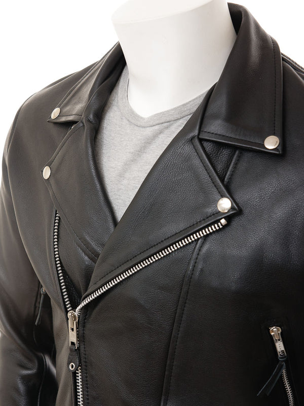 MEN'S BLACK LEATHER BIKER JACKET: ASHFORD