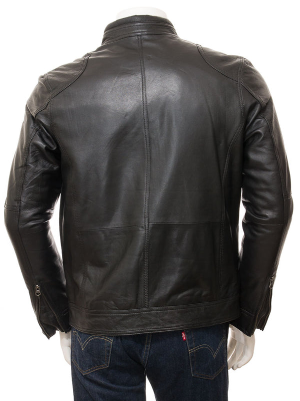 MEN'S BLACK LEATHER BIKER JACKET: GOOSEHAM