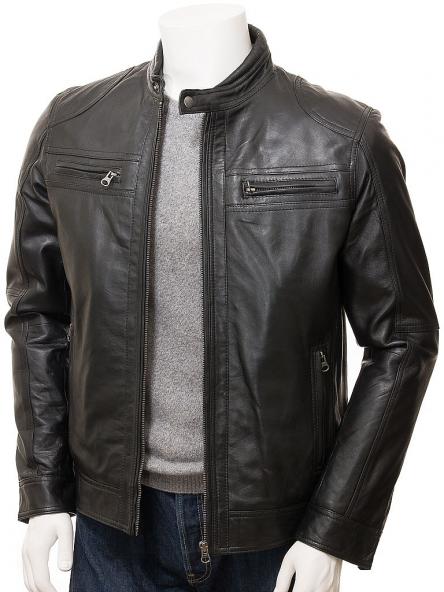 MEN'S BLACK LEATHER BIKER JACKET: GOOSEHAM