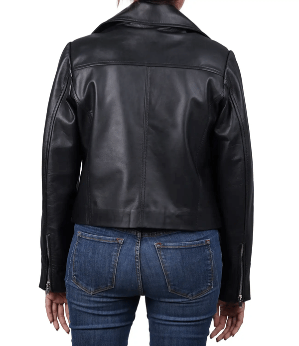 Ninfa Women Moto Style Relaxed Fit Real Leather Jacket