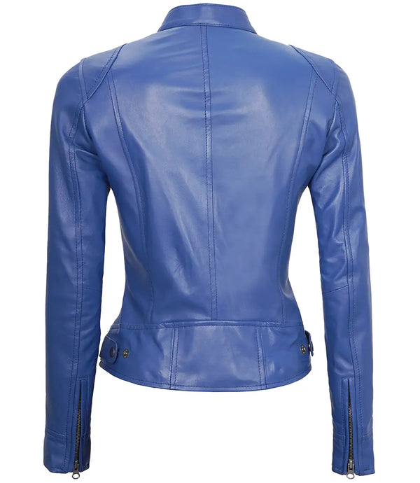 Cafe Racer Women's Blue Leather Jacket