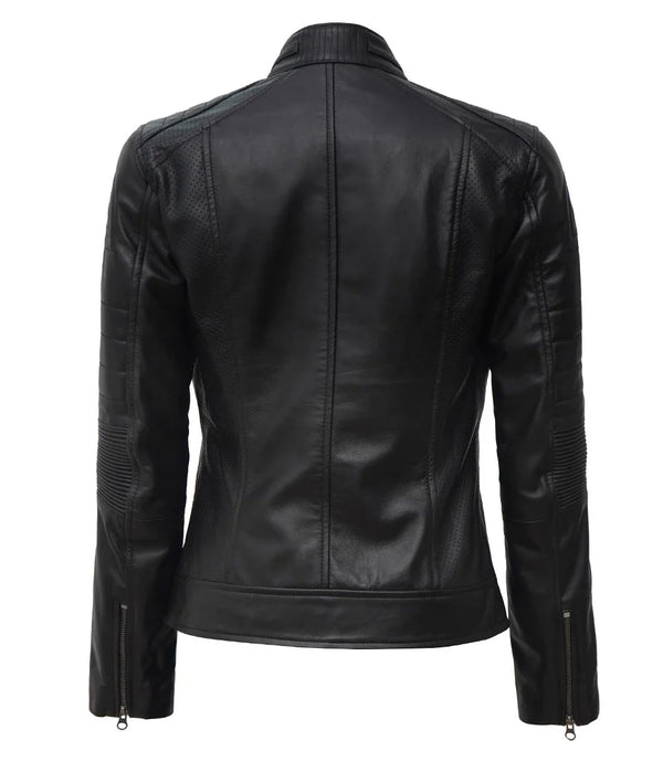 Women's Black Cafe Racer Leather Jacket - Best Seller