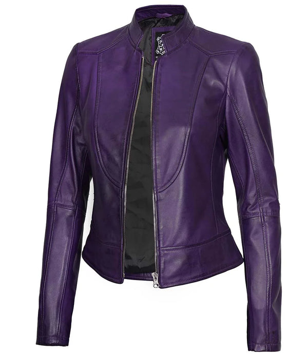 Amy Purple Cafe Racer Women's Leather Jacket