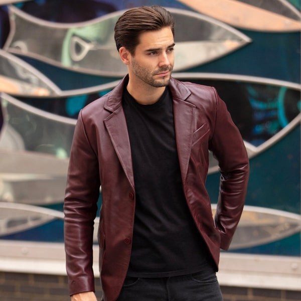 Classic Men's Leather Blazer Burgandy: AWL-2288