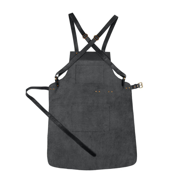 Cross Back Leather Apron - Black