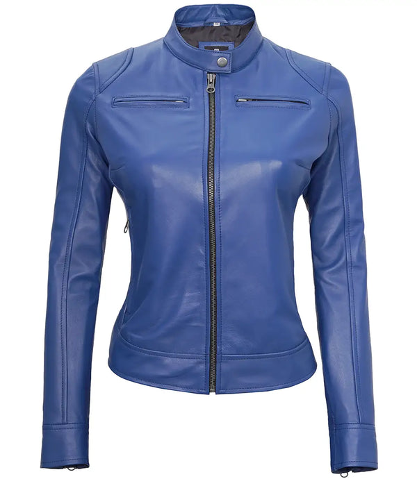 Cafe Racer Women's Blue Leather Jacket