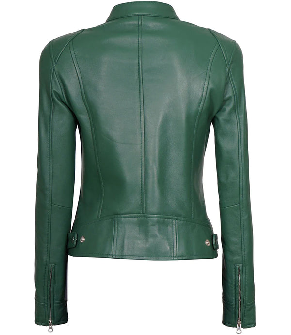 Dodge Women Green Motorcycle Cafe Racer Leather Jacket