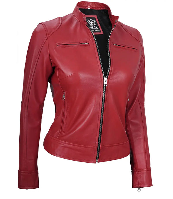 Women's Dodge Cafe Racer Red Leather Jacket