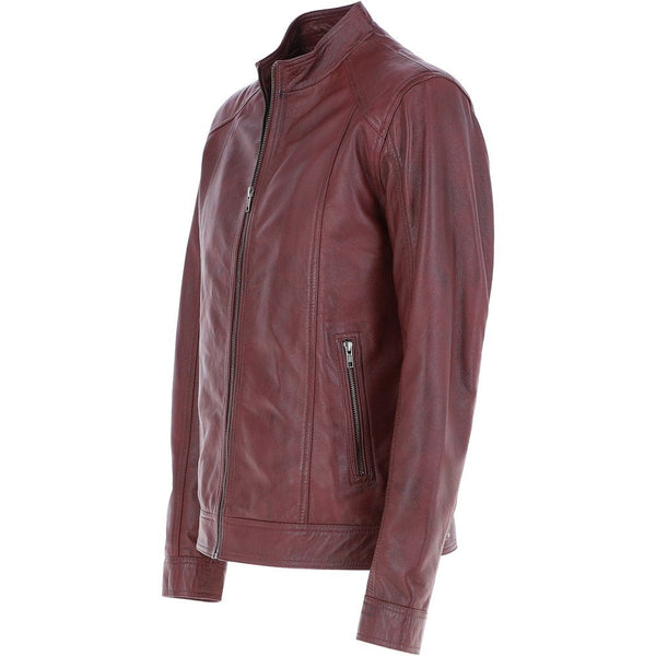 Leather Biker Jacket Burgundy: Hard Knott