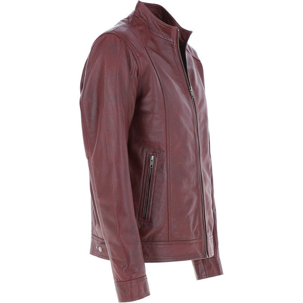 Leather Biker Jacket Burgundy: Hard Knott