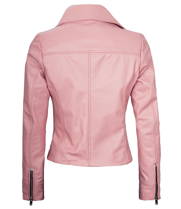 Ninfa Women Moto Style Real Leather Pink Jacket