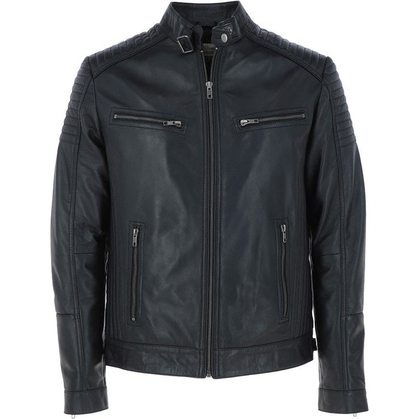 Mens Leather Biker Jacket Black: Axel