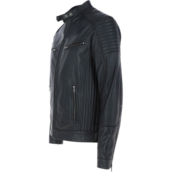 Mens Leather Biker Jacket Black: Axel