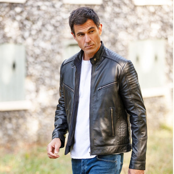 Mens Leather Biker Jacket Black: Axel