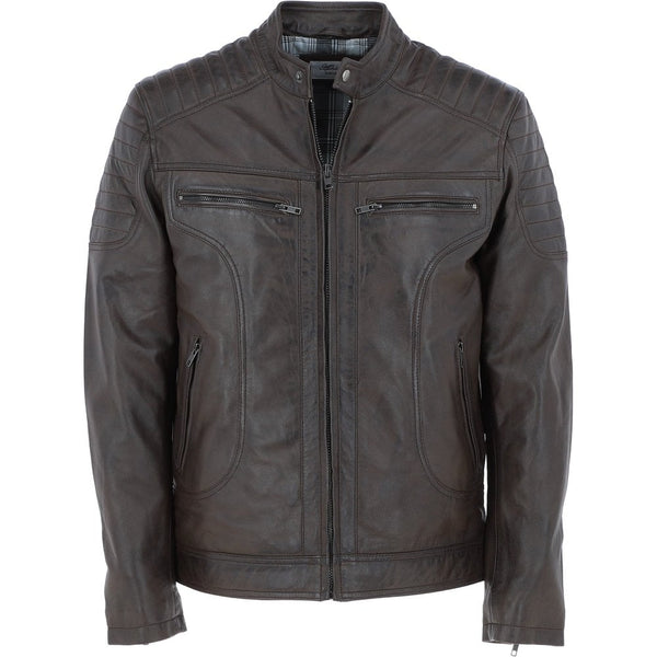 Mens Leather Biker Jacket Brown: G-6200