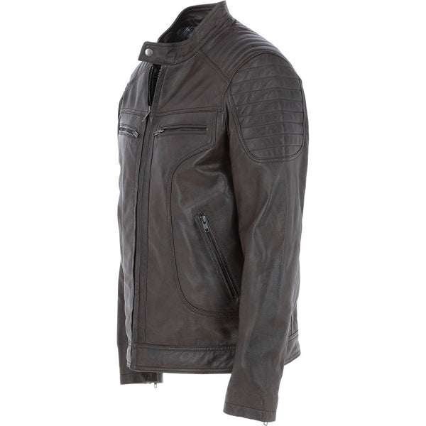 Mens Leather Biker Jacket Brown: G-6200