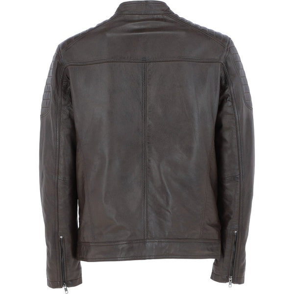 Mens Leather Biker Jacket Brown: G-6200