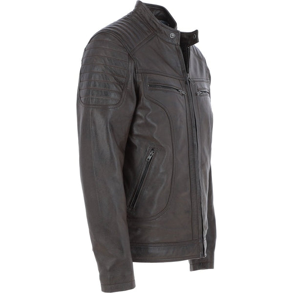 Mens Leather Biker Jacket Brown: G-6200