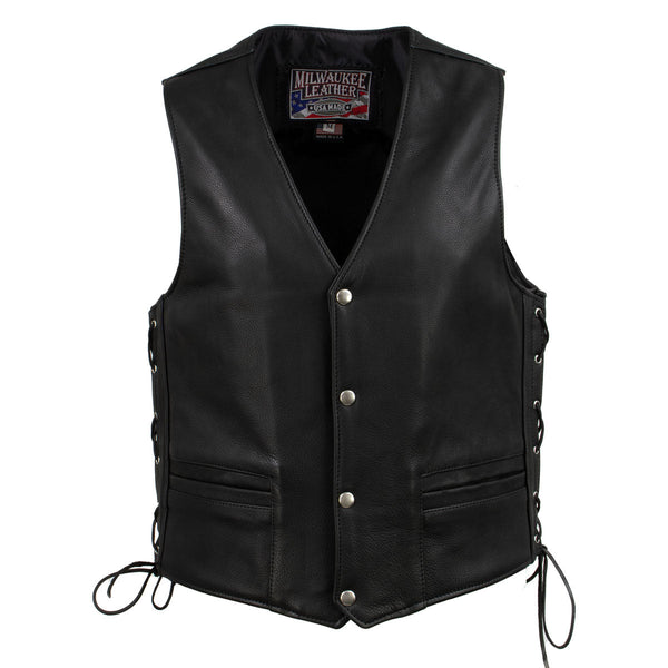 Milwaukee Leather USA MADE MLVSM5003 Men's Black Gaucho Extra Long Back Premium Steerhide Motorcycle Leather Vest