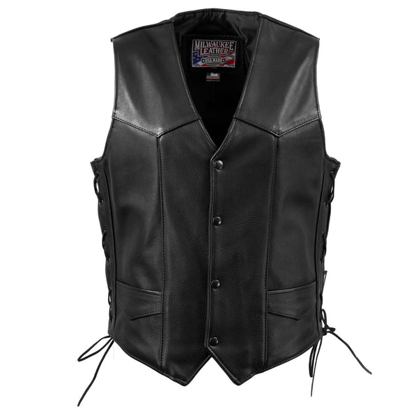 Milwaukee Leather USA MADE MLVSM5008 Men's Black Buster Side Lace Premium Motorcycle Leather Vest
