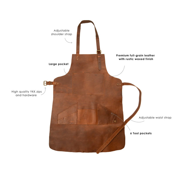 Multi-Pocket Leather Apron - Brown