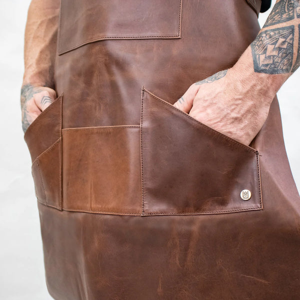 Multi-Pocket Leather Apron - Brown