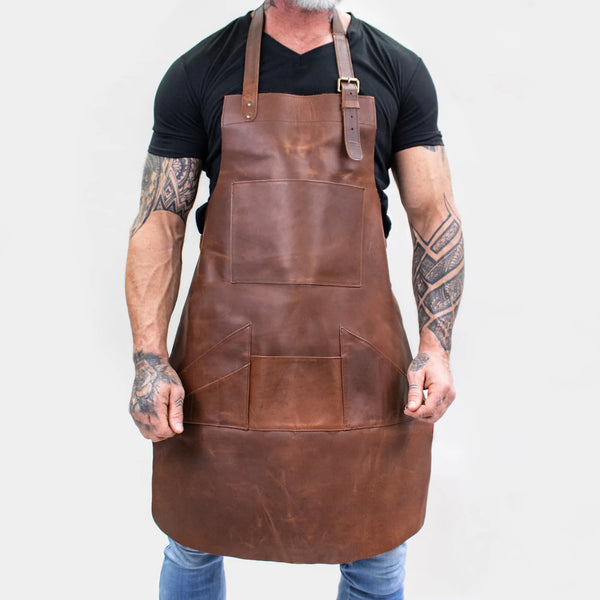 Multi-Pocket Leather Apron - Brown