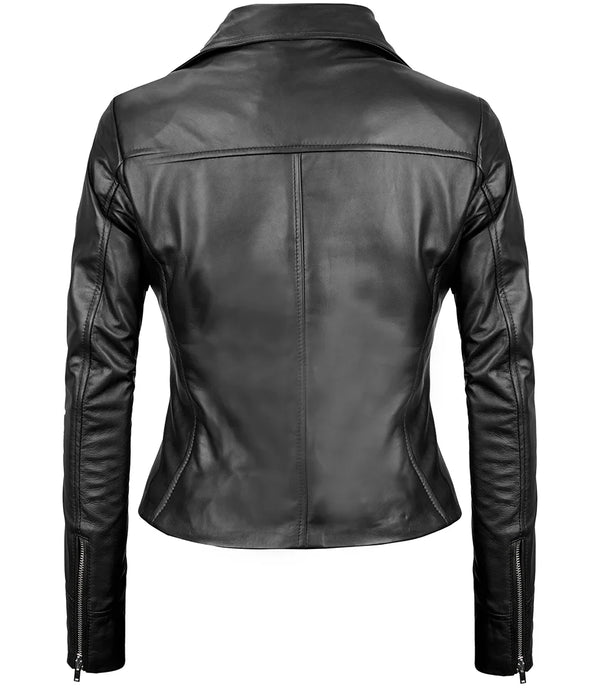 Women's Black Asymmetrical Real Leather Motorcycle Jacket