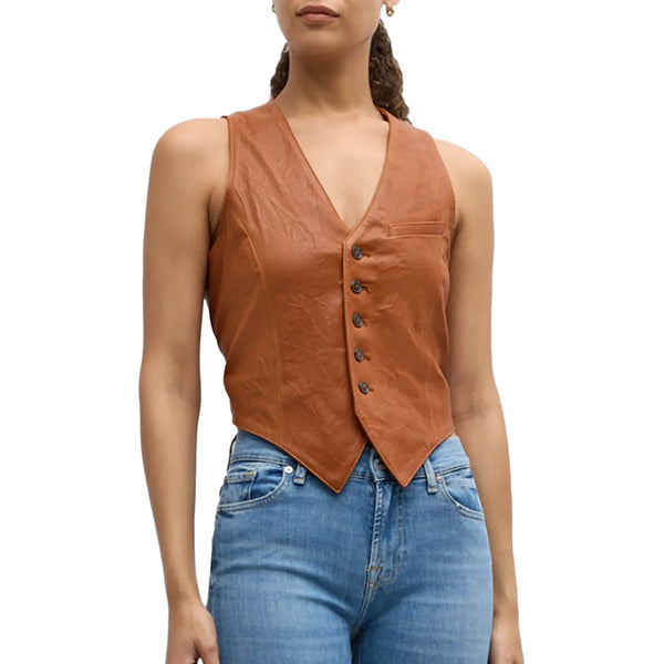 Women’s Brown Cropped Leather Vest