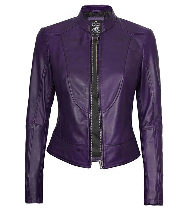 Amy Purple Cafe Racer Women's Leather Jacket