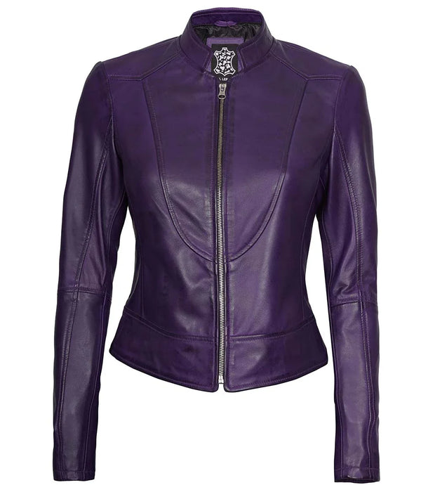 Amy Purple Cafe Racer Women's Leather Jacket