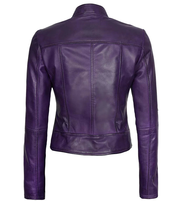 Amy Purple Cafe Racer Women's Leather Jacket