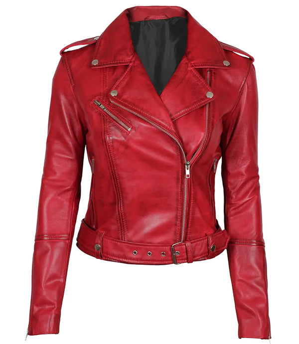 Margaret Red Ladies Biker Leather Jacket