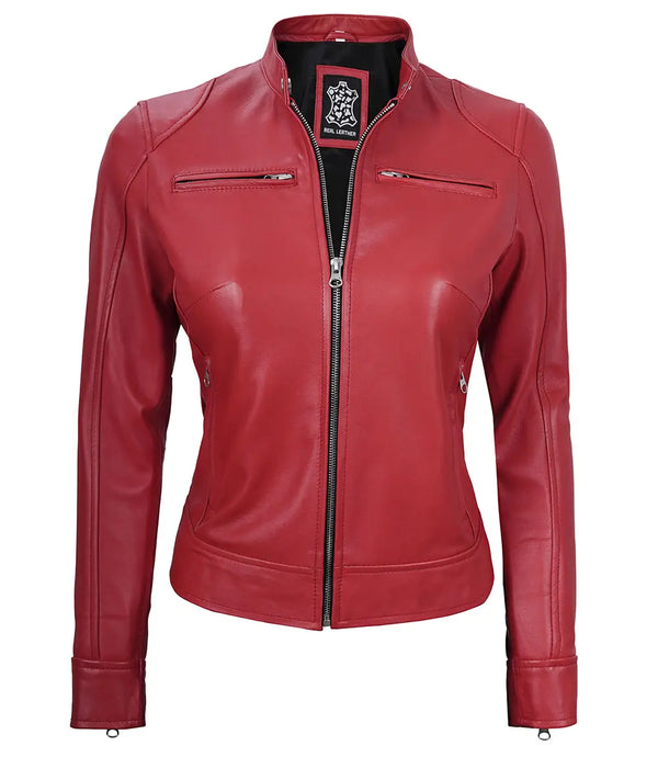 Women's Dodge Cafe Racer Red Leather Jacket