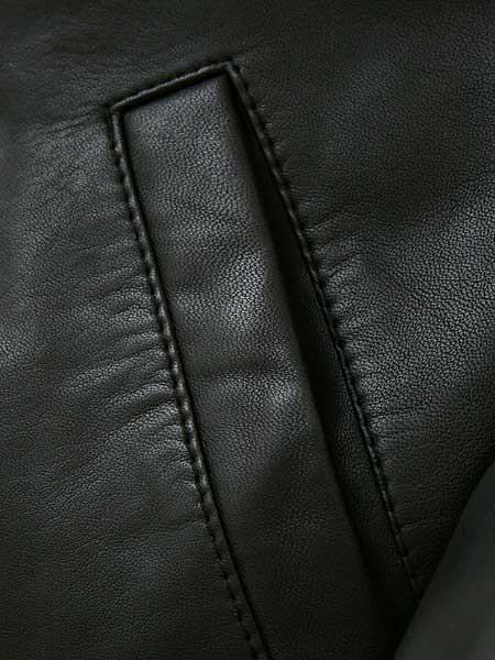 Pocket view of MEN'S BLACK HARRINGTON LEATHER JACKET
